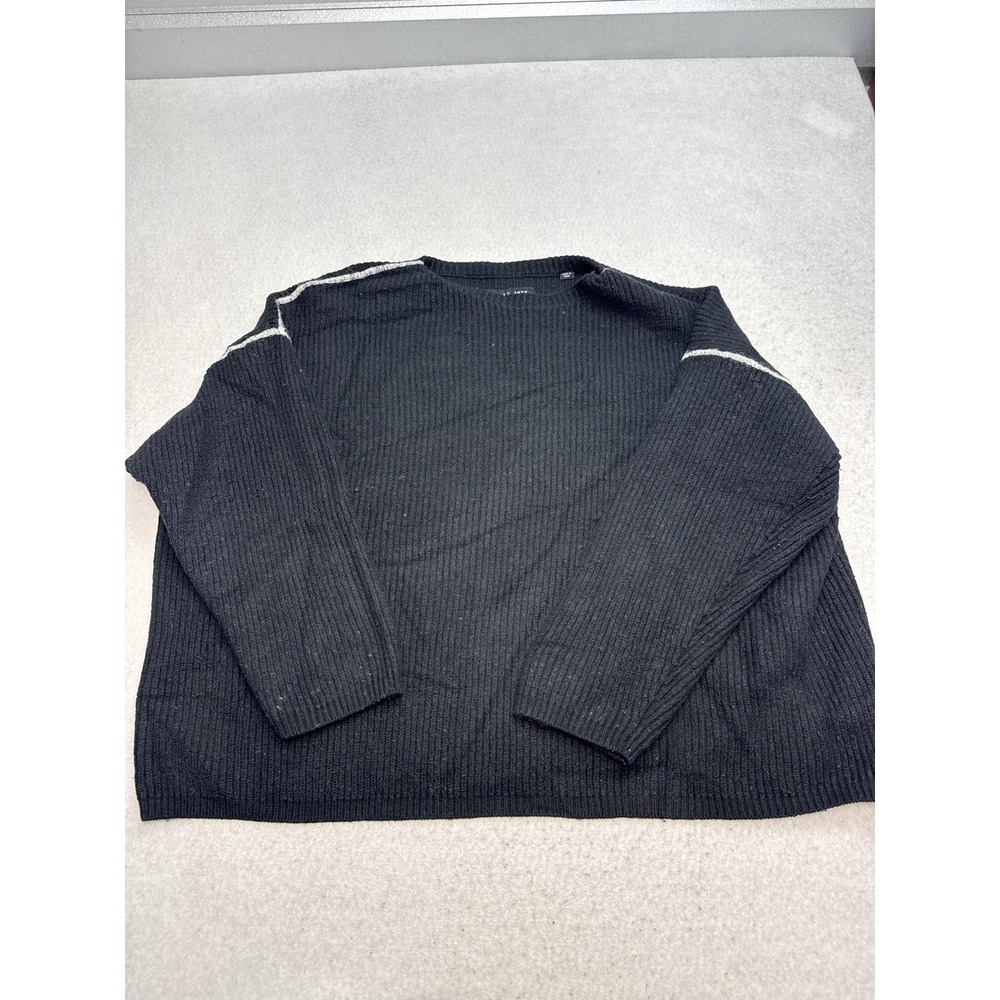 AllSaints Sweater Mens Large Black Cotton Wool Bind Crew Oversized Knit Pullover